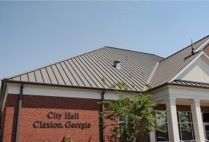 Claxton City Hall Roof | Medium Bronze Standing Seam Metal Roofing | Evans County Commercial Roofers | Commercial Roof Replacement