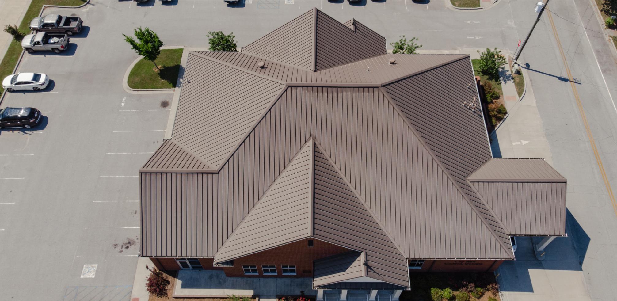 Claxton City Hall Roof | Medium Bronze Standing Seam Metal Roofing | Evans County Commercial Roofers | Commercial Roof Replacement