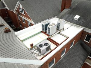 Aerial image of HVAC units on commercial roof | Commercial Roof Repairs
